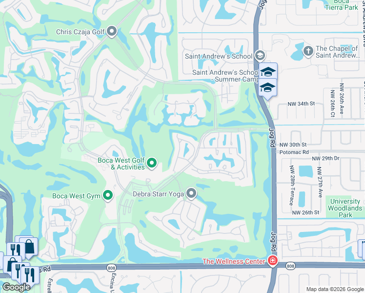 map of restaurants, bars, coffee shops, grocery stores, and more near 21162 Clubside Drive in Boca Raton