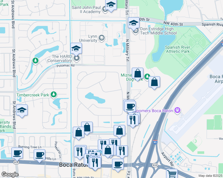 map of restaurants, bars, coffee shops, grocery stores, and more near 2046 Northwest 29th Road in Boca Raton