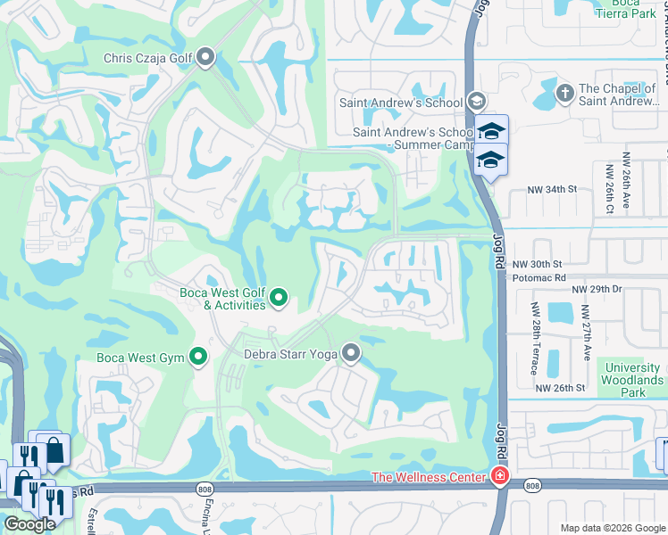 map of restaurants, bars, coffee shops, grocery stores, and more near 21162 Clubside Drive in Boca Raton