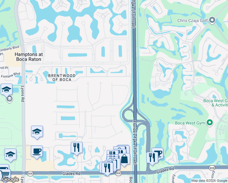 map of restaurants, bars, coffee shops, grocery stores, and more near Florida's Turnpike in Boca Raton