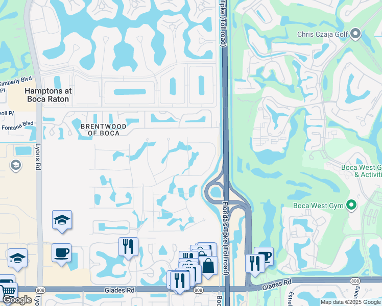 map of restaurants, bars, coffee shops, grocery stores, and more near 20062 Hirono Lane in Boca Raton