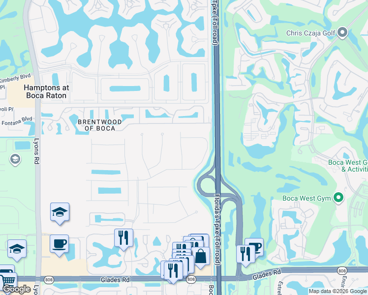 map of restaurants, bars, coffee shops, grocery stores, and more near Florida's Turnpike in Boca Raton
