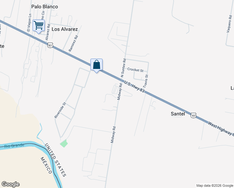 map of restaurants, bars, coffee shops, grocery stores, and more near 146 Midway Road in Rio Grande City