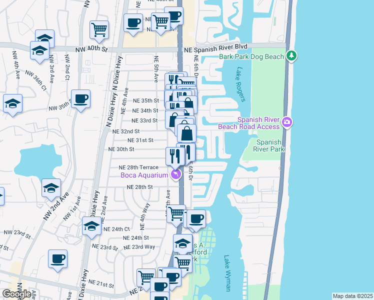 map of restaurants, bars, coffee shops, grocery stores, and more near 3150 North Federal Highway in Boca Raton