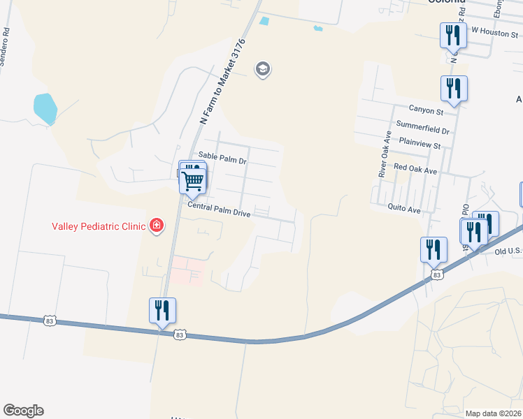 map of restaurants, bars, coffee shops, grocery stores, and more near 2437 Sentry Palm Drive in Rio Grande City
