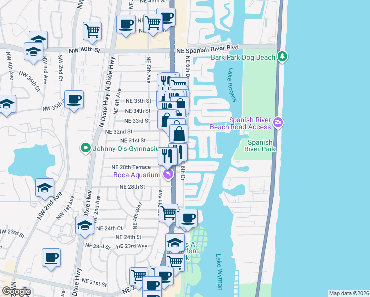 map of restaurants, bars, coffee shops, grocery stores, and more near 3150 North Federal Highway in Boca Raton