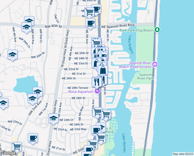 map of restaurants, bars, coffee shops, grocery stores, and more near 3098 Northeast 5th Avenue in Boca Raton