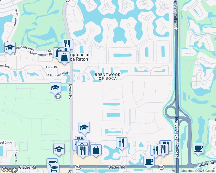 map of restaurants, bars, coffee shops, grocery stores, and more near 8550 Nadmar Avenue in Boca Raton