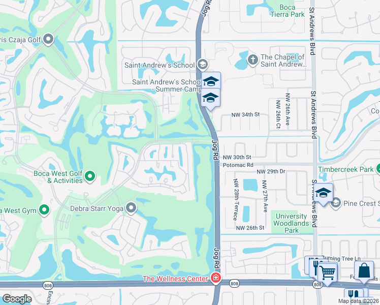 map of restaurants, bars, coffee shops, grocery stores, and more near 20064 Waters Edge Drive in Boca Raton