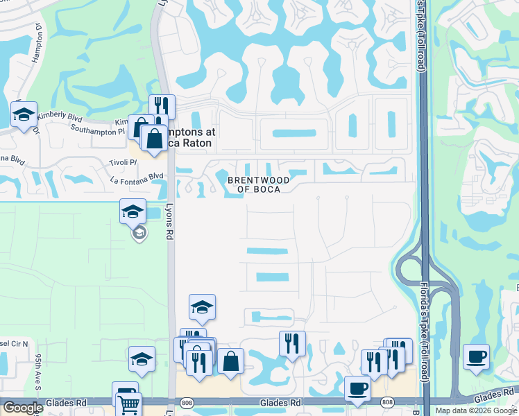 map of restaurants, bars, coffee shops, grocery stores, and more near 8550 Nadmar Avenue in Boca Raton