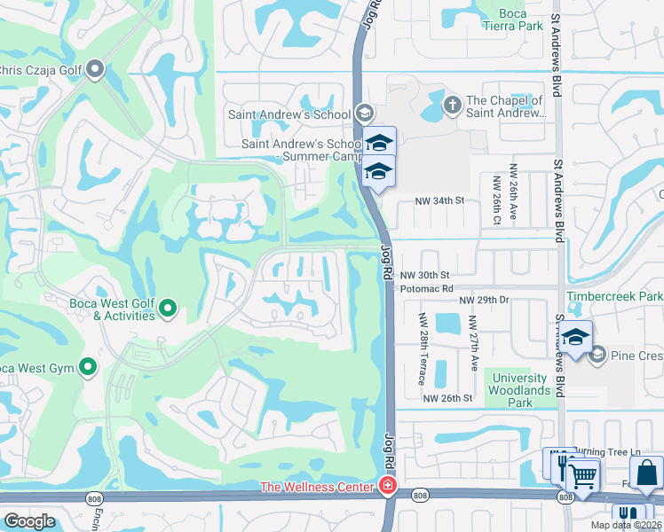 map of restaurants, bars, coffee shops, grocery stores, and more near 20064 Waters Edge Drive in Boca Raton
