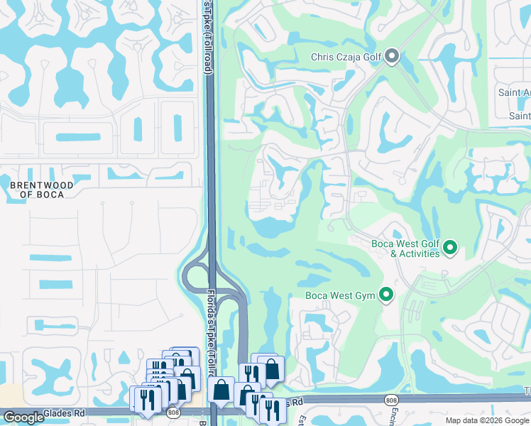 map of restaurants, bars, coffee shops, grocery stores, and more near 7786 Lakeside Boulevard in Boca Raton