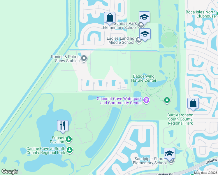 map of restaurants, bars, coffee shops, grocery stores, and more near 19878 Meadowside Lane in Boca Raton
