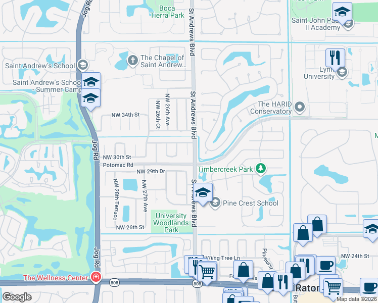 map of restaurants, bars, coffee shops, grocery stores, and more near 3088 Northwest 25th Way in Boca Raton