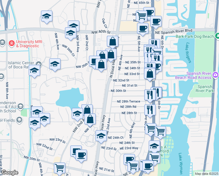 map of restaurants, bars, coffee shops, grocery stores, and more near 3050 North Dixie Highway in Boca Raton