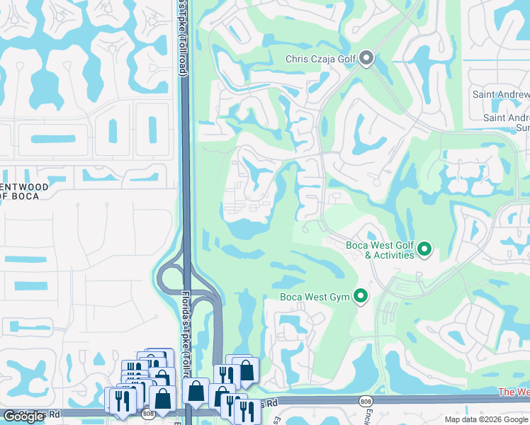 map of restaurants, bars, coffee shops, grocery stores, and more near 7768 Lakeside Boulevard in Boca Raton