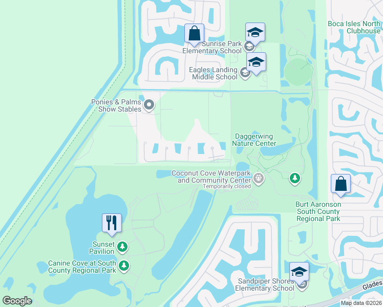 map of restaurants, bars, coffee shops, grocery stores, and more near 19878 Meadowside Lane in Boca Raton