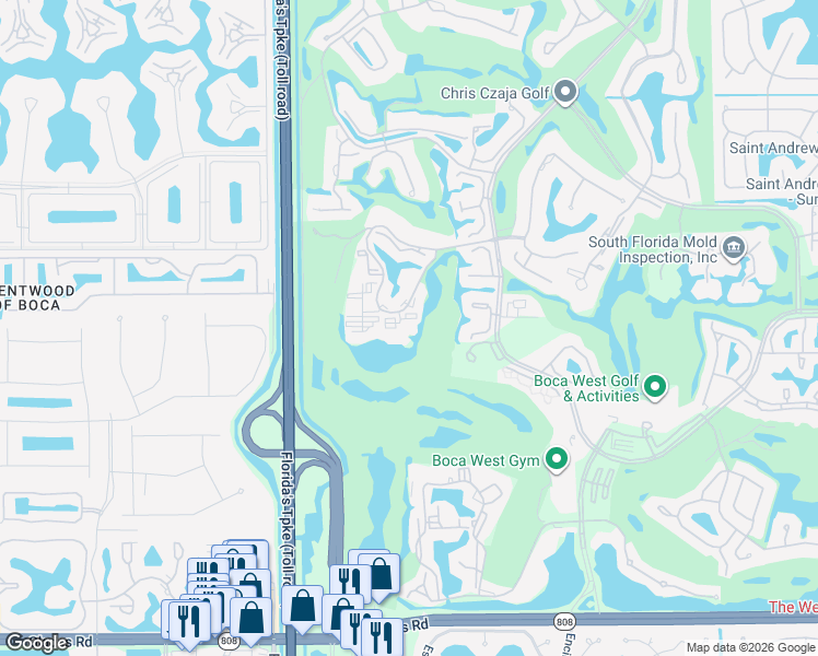 map of restaurants, bars, coffee shops, grocery stores, and more near 7768 Lakeside Boulevard in Boca Raton