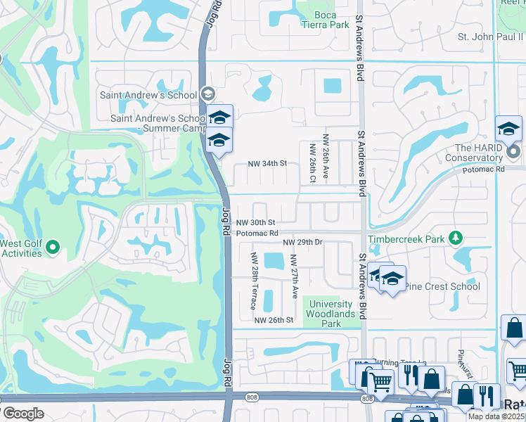 map of restaurants, bars, coffee shops, grocery stores, and more near 3049 Northwest 28th Avenue in Boca Raton