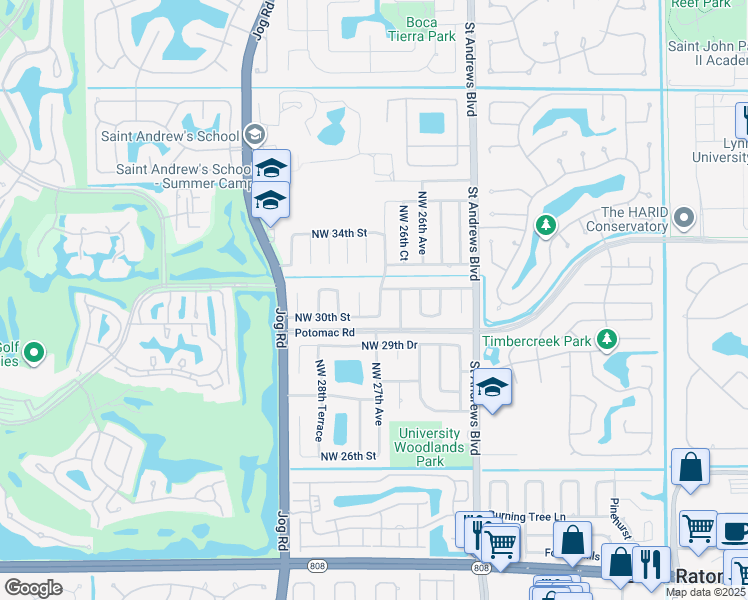map of restaurants, bars, coffee shops, grocery stores, and more near 3069 Northwest 27th Avenue in Boca Raton