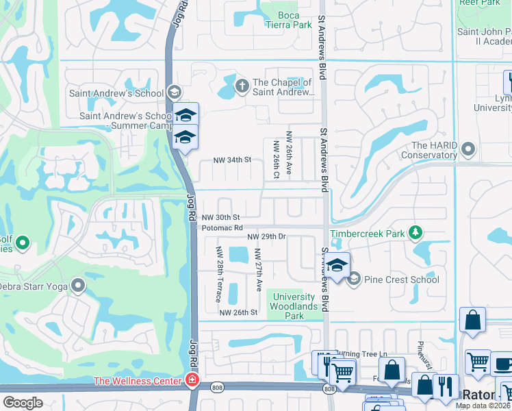 map of restaurants, bars, coffee shops, grocery stores, and more near 3069 Northwest 27th Avenue in Boca Raton