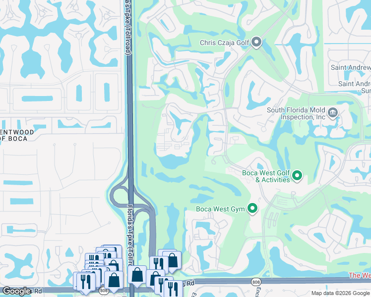 map of restaurants, bars, coffee shops, grocery stores, and more near 7768 Lakeside Boulevard in Boca Raton