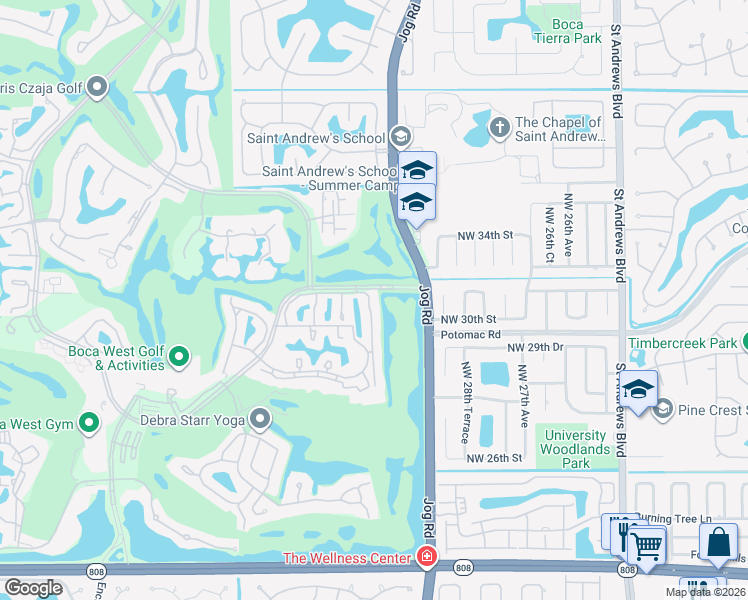 map of restaurants, bars, coffee shops, grocery stores, and more near 20064 Waters Edge Drive in Boca Raton