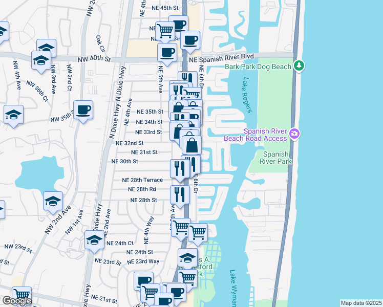 map of restaurants, bars, coffee shops, grocery stores, and more near 3150 North Federal Highway in Boca Raton