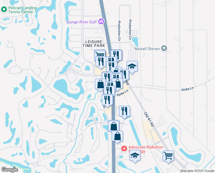 map of restaurants, bars, coffee shops, grocery stores, and more near 24830 South Tamiami Trail in Bonita Springs