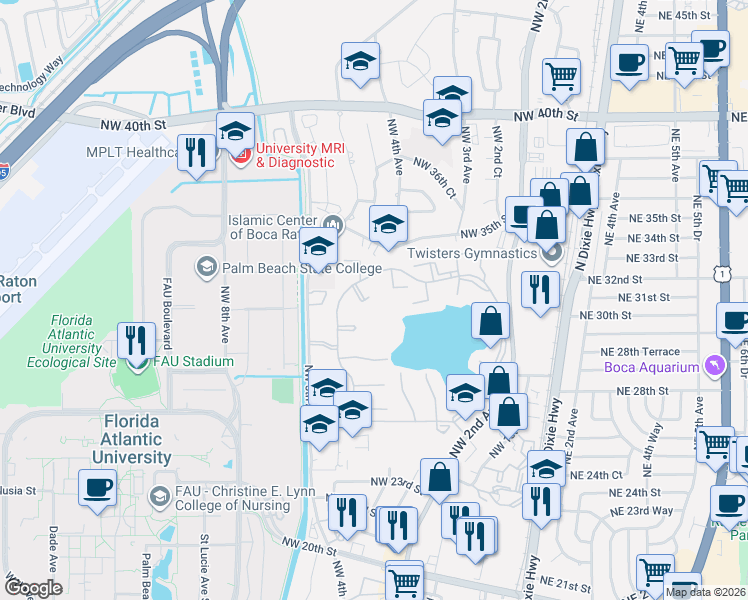map of restaurants, bars, coffee shops, grocery stores, and more near 3325 Jaywood Terrace in Boca Raton