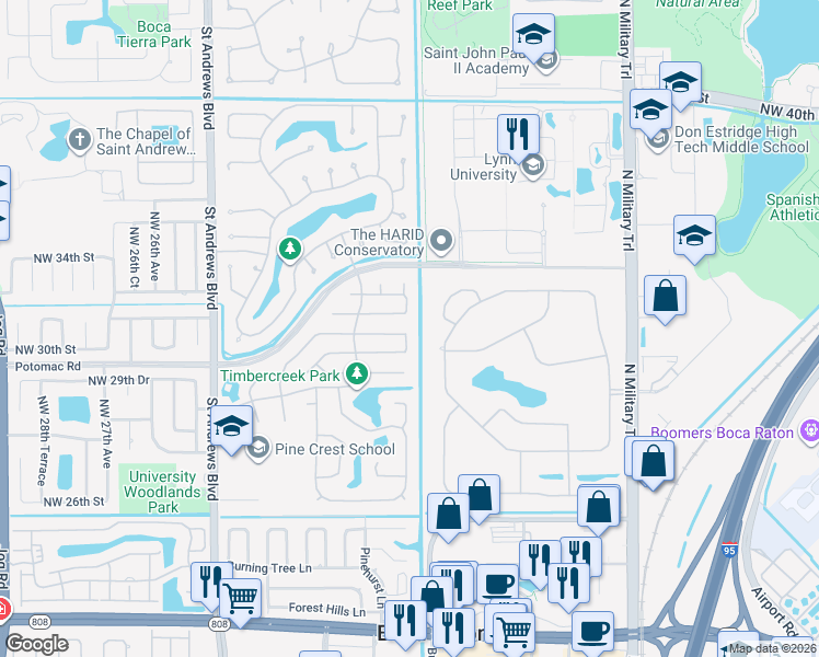 map of restaurants, bars, coffee shops, grocery stores, and more near 2349 Northwest 30th Road in Boca Raton