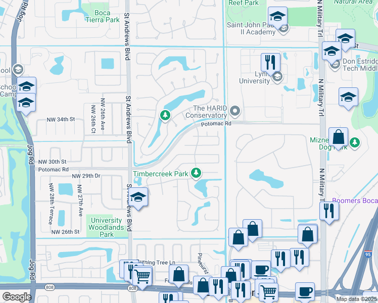 map of restaurants, bars, coffee shops, grocery stores, and more near 2415 Northwest 30th Road in Boca Raton