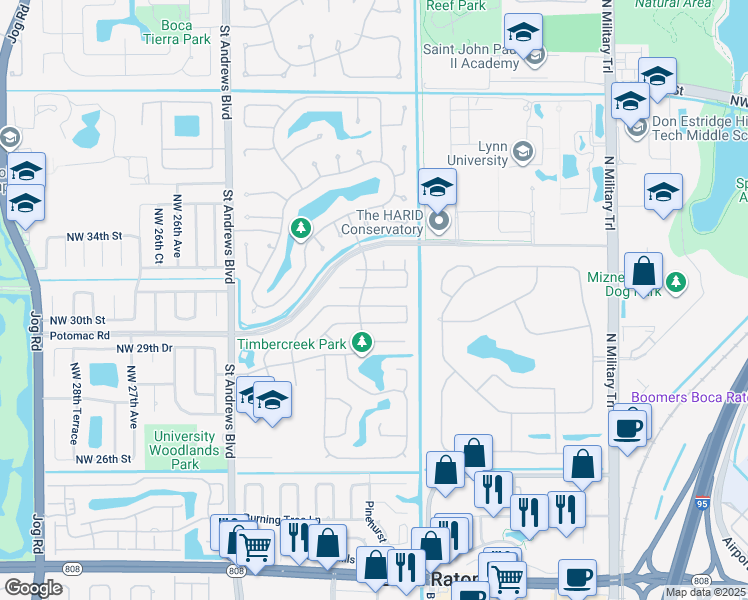 map of restaurants, bars, coffee shops, grocery stores, and more near 2393 Northwest 30th Road in Boca Raton