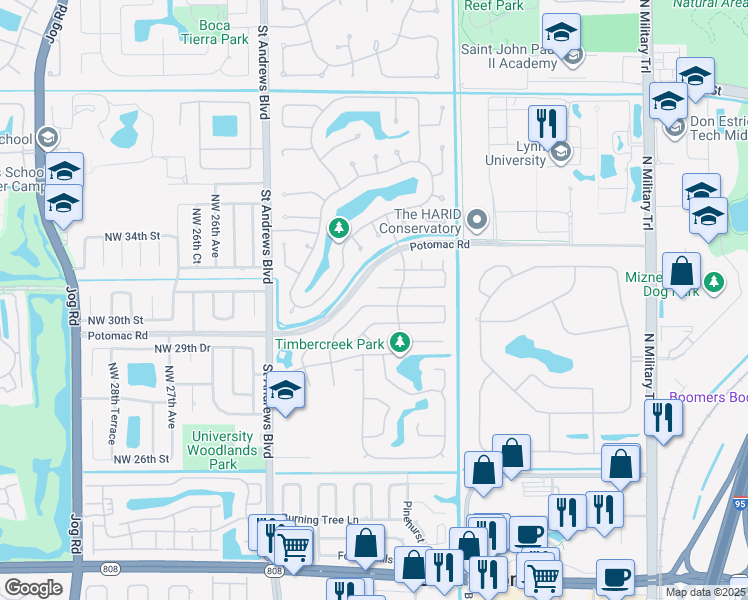 map of restaurants, bars, coffee shops, grocery stores, and more near 2415 Northwest 30th Road in Boca Raton