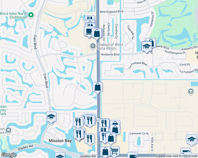 map of restaurants, bars, coffee shops, grocery stores, and more near 20150 State Road 7 in Boca Raton
