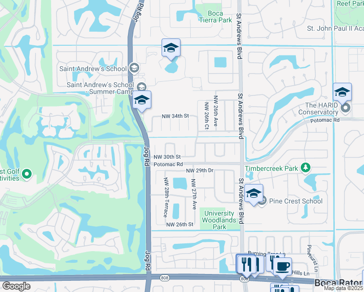 map of restaurants, bars, coffee shops, grocery stores, and more near 3049 Northwest 28th Avenue in Boca Raton