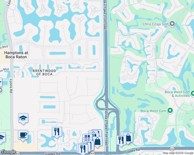 map of restaurants, bars, coffee shops, grocery stores, and more near Florida's Turnpike in Boca Raton