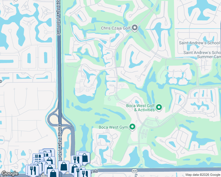 map of restaurants, bars, coffee shops, grocery stores, and more near 20033 Boca West Drive in Boca Raton