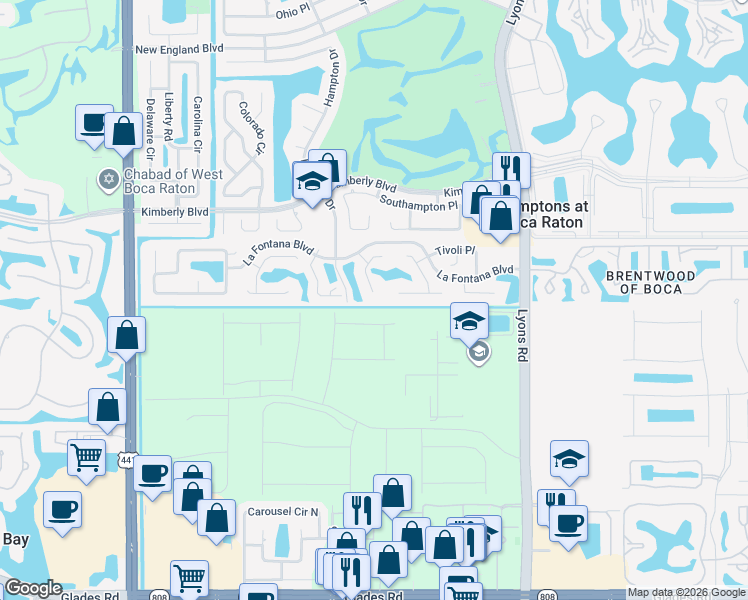 map of restaurants, bars, coffee shops, grocery stores, and more near 19993 Villa Medici Place in Boca Raton