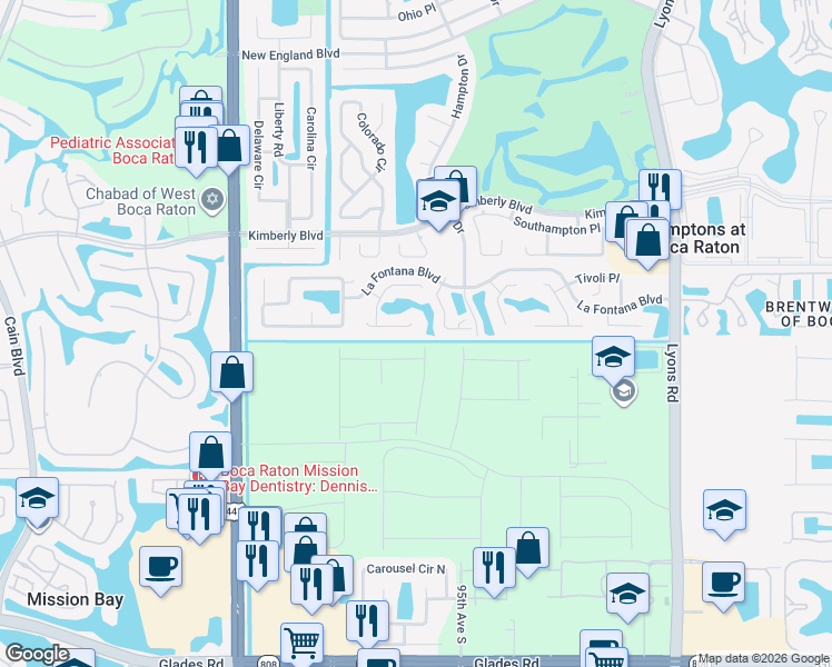 map of restaurants, bars, coffee shops, grocery stores, and more near 9578 Triton Court in Boca Raton