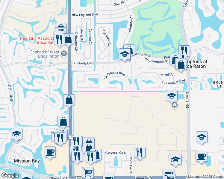 map of restaurants, bars, coffee shops, grocery stores, and more near 9634 Triton Court in Boca Raton