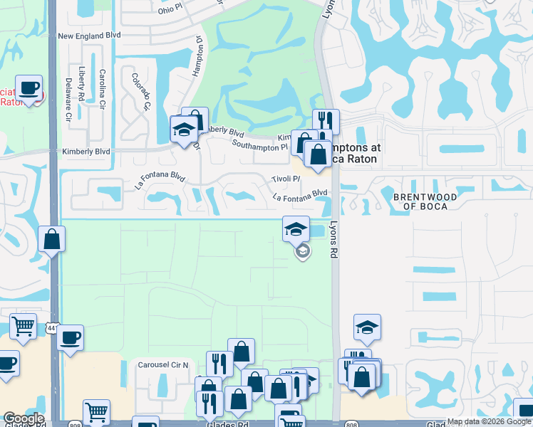 map of restaurants, bars, coffee shops, grocery stores, and more near 9280 Neptunes Basin Court in Boca Raton