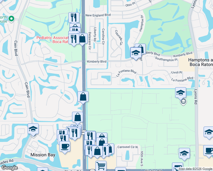 map of restaurants, bars, coffee shops, grocery stores, and more near 9924 Majorca Place in Boca Raton