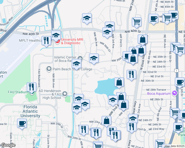 map of restaurants, bars, coffee shops, grocery stores, and more near 3325 Jaywood Terrace in Boca Raton