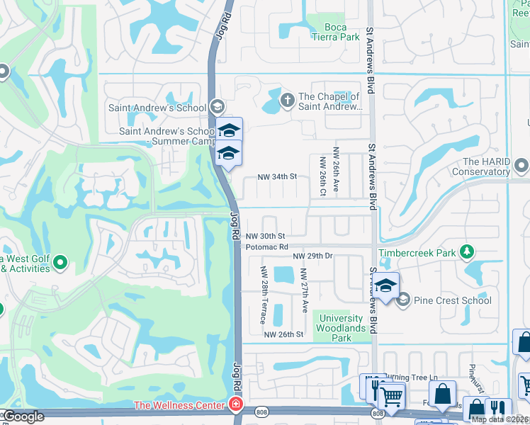 map of restaurants, bars, coffee shops, grocery stores, and more near 3049 Northwest 28th Avenue in Boca Raton
