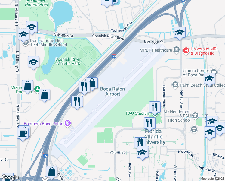 map of restaurants, bars, coffee shops, grocery stores, and more near 903 Northwest 35th Street in Boca Raton