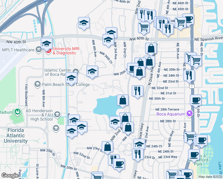map of restaurants, bars, coffee shops, grocery stores, and more near 321 Norwood Terrace in Boca Raton