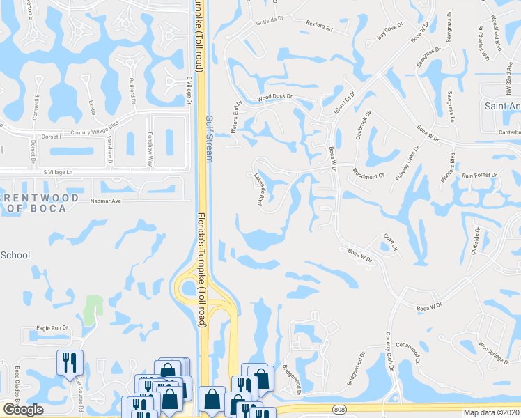 map of restaurants, bars, coffee shops, grocery stores, and more near 7786 Lakeside Boulevard in Boca Raton