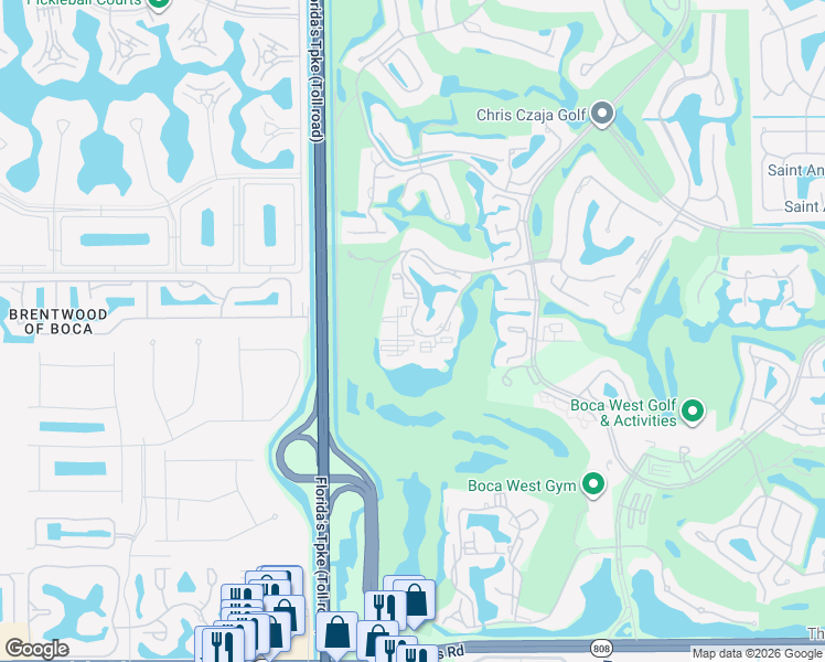 map of restaurants, bars, coffee shops, grocery stores, and more near 7786 Lakeside Boulevard in Boca Raton