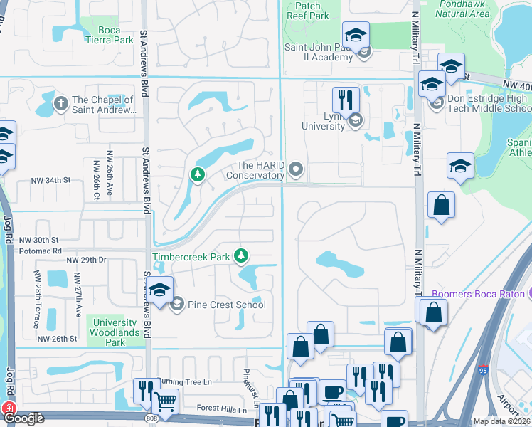 map of restaurants, bars, coffee shops, grocery stores, and more near 2349 Northwest 30th Road in Boca Raton